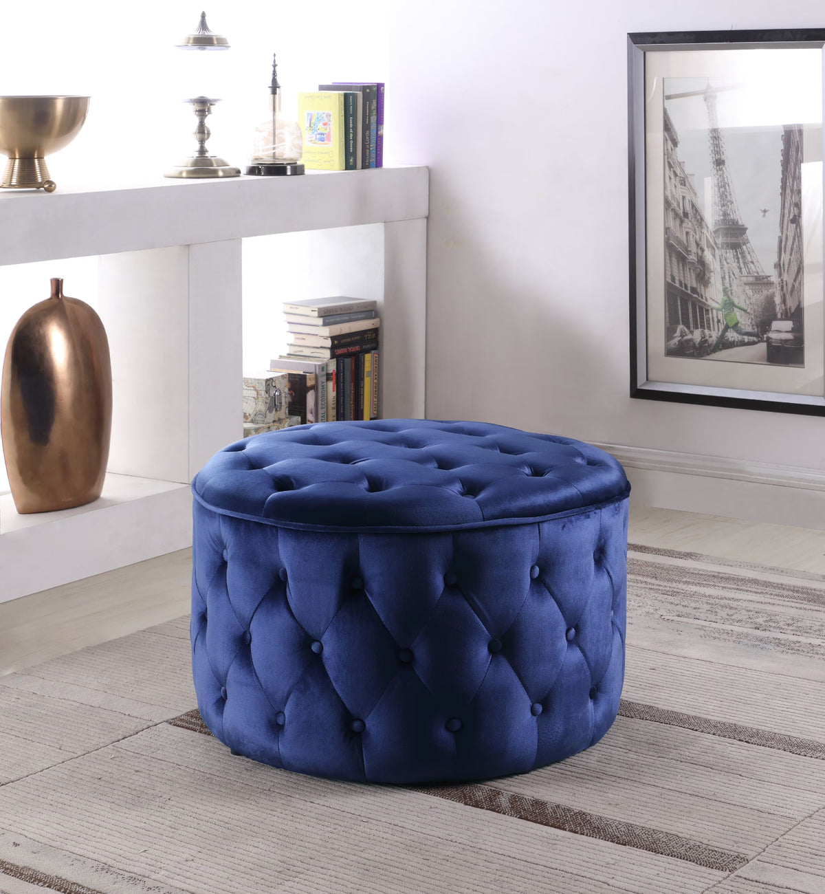 Round Velvet Ottoman Pouf H863