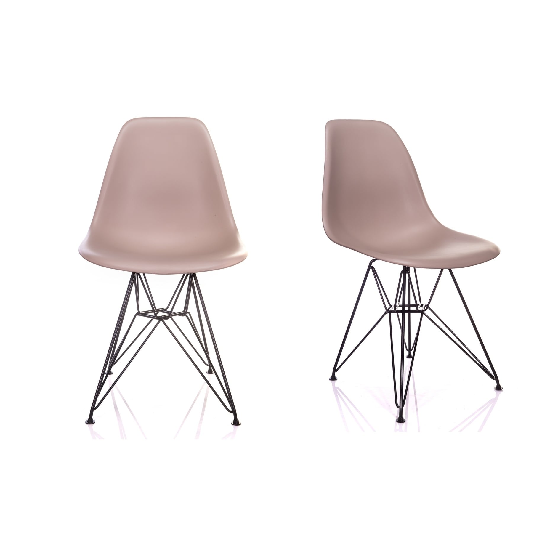 Cream Beige Mid-Century Modern Dining Accent Side Chair with Black Steel Leg (Set of 2) D32632
