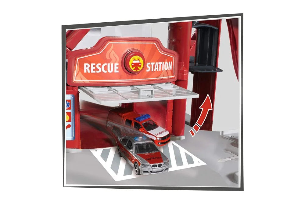 Rescue Station with 5 Vehicles Assortment, 1/64 scale Playset I48081