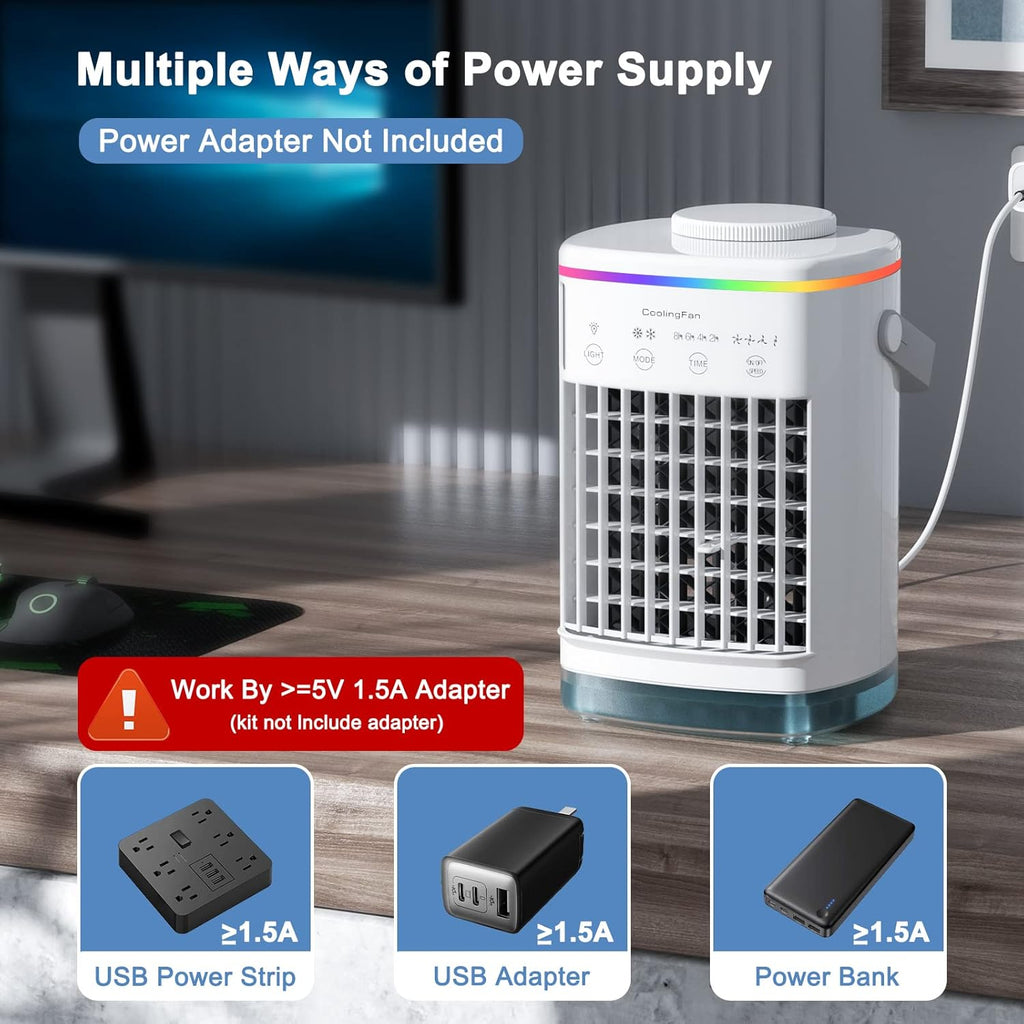 Portable Desktop Air Cooler Fan with 4 Wind Speed, LED Light, 2 Spray Humidify, 2-8H Timer, Pack of 2 E6357