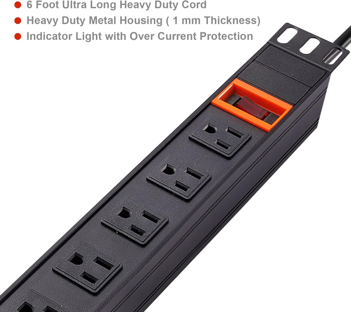 Black 1U Rack Mount PDU, 8 Outlets, 15A/125V, 6ft Cord, Pack of 2 J609398