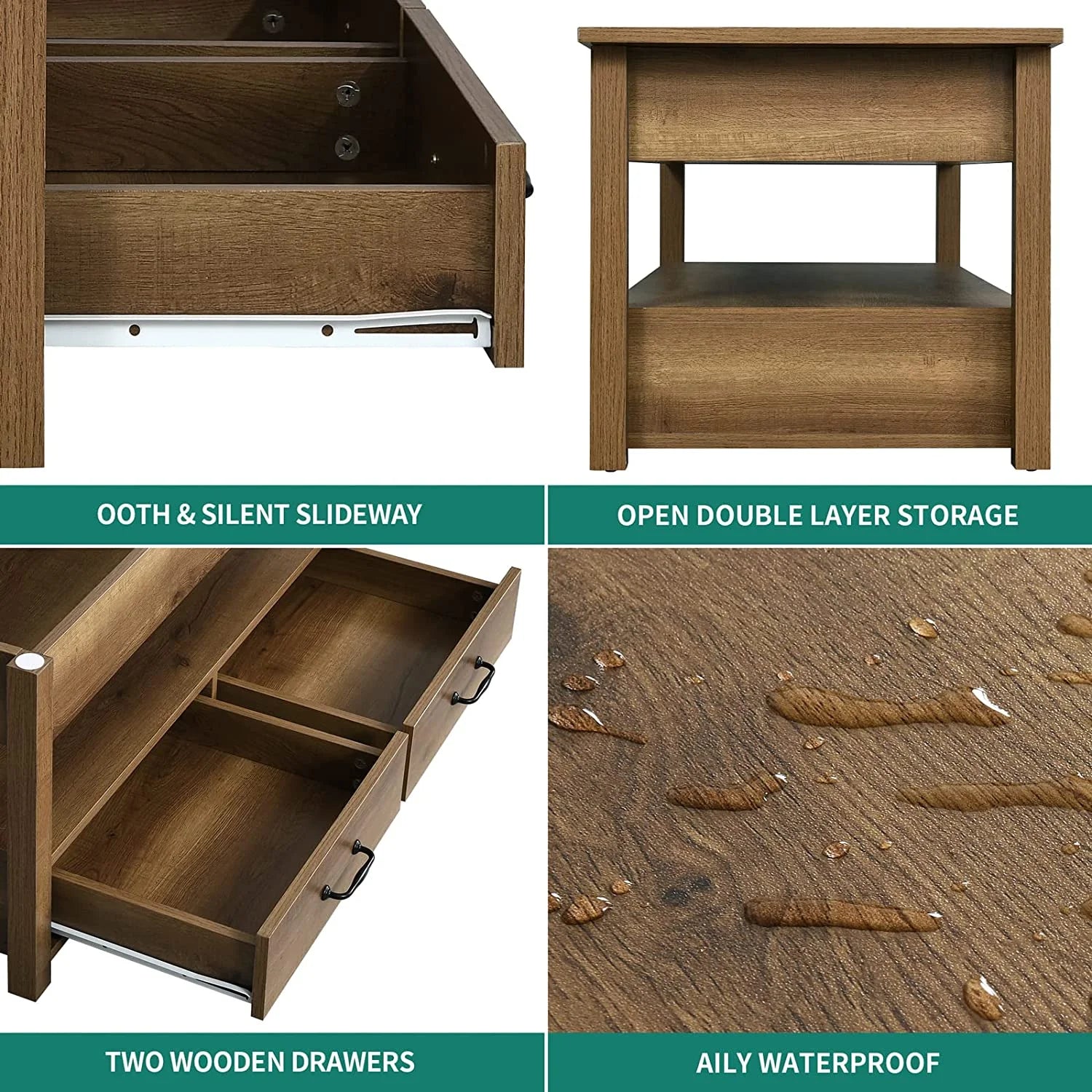 Rustic Brown Wood Lift Top Coffee Table with 2 Storage Drawers F8575