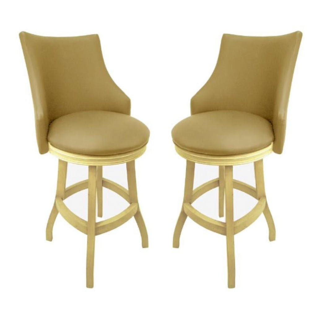 Tan & Beige Solid Wood Swivel Bar Stool Set of 2 J351