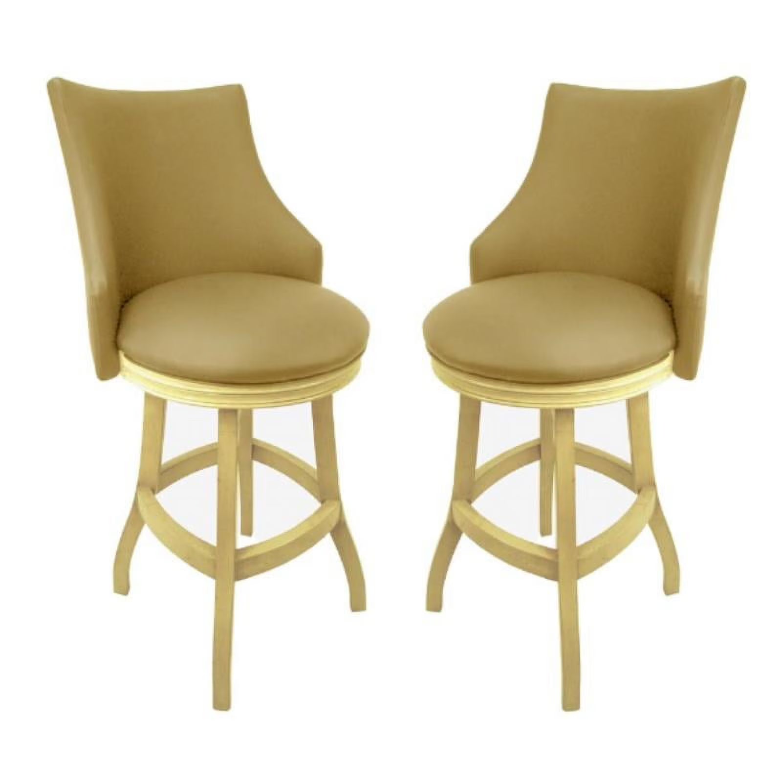 Tan & Beige Solid Wood Swivel Bar Stool Set of 2 J351