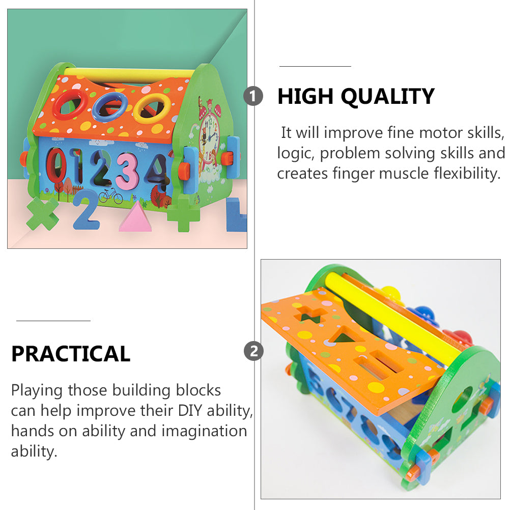 Wooden House Building Block Numbers Shape Matching Game Playset D422233