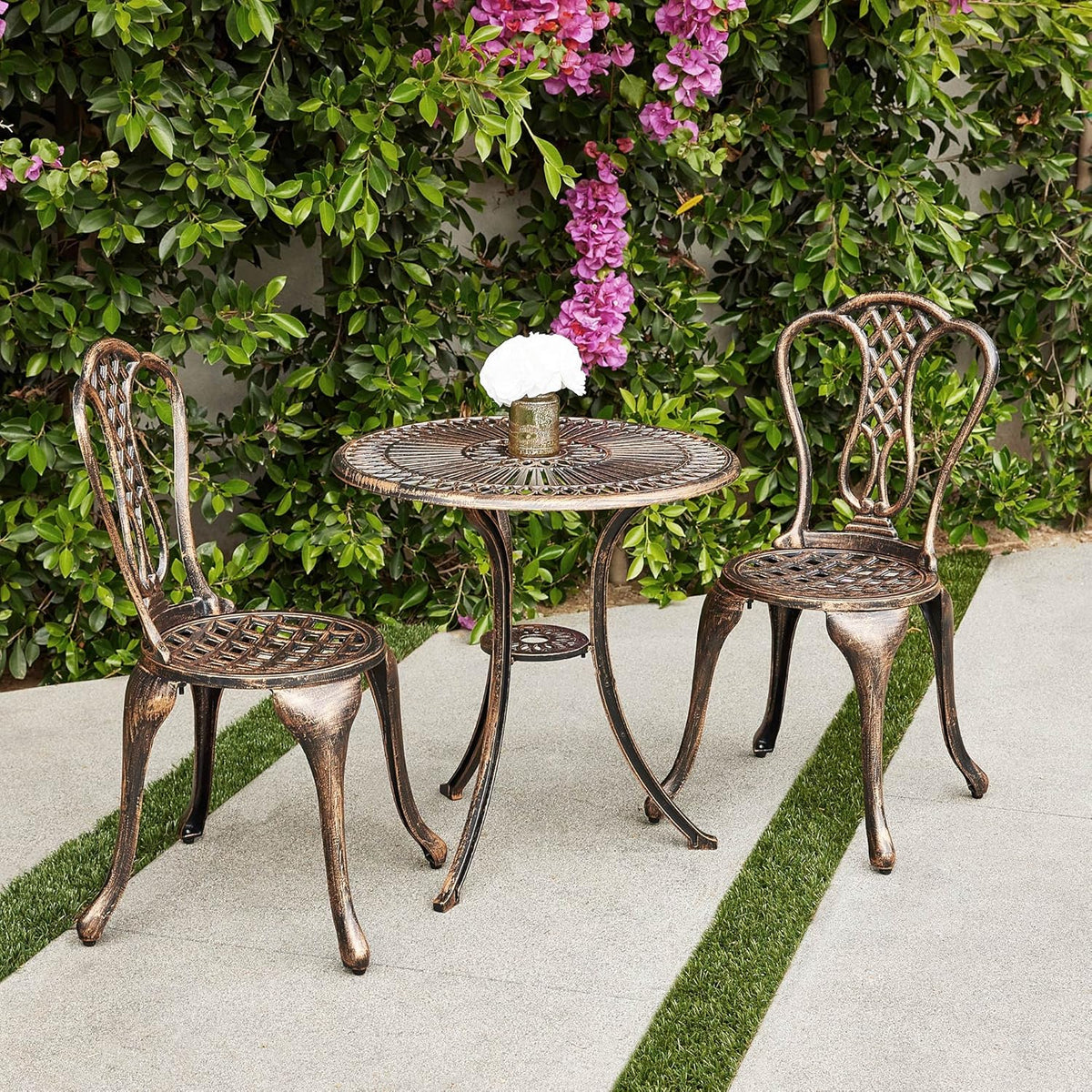 3PC Cast Aluminum Bistro Table and Chair Set D76427