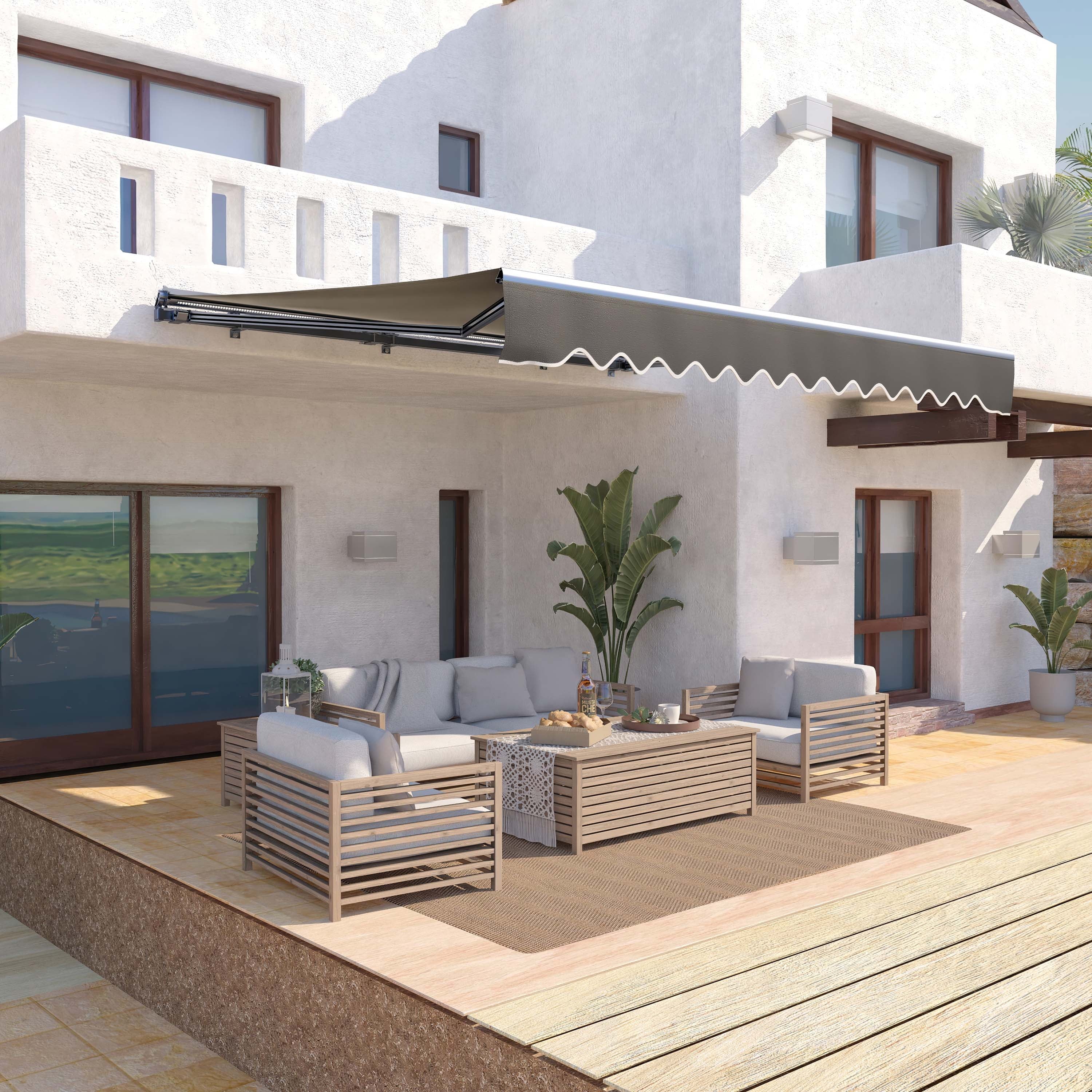 Gray LED Motorized Retractable Patio Awning Q5357