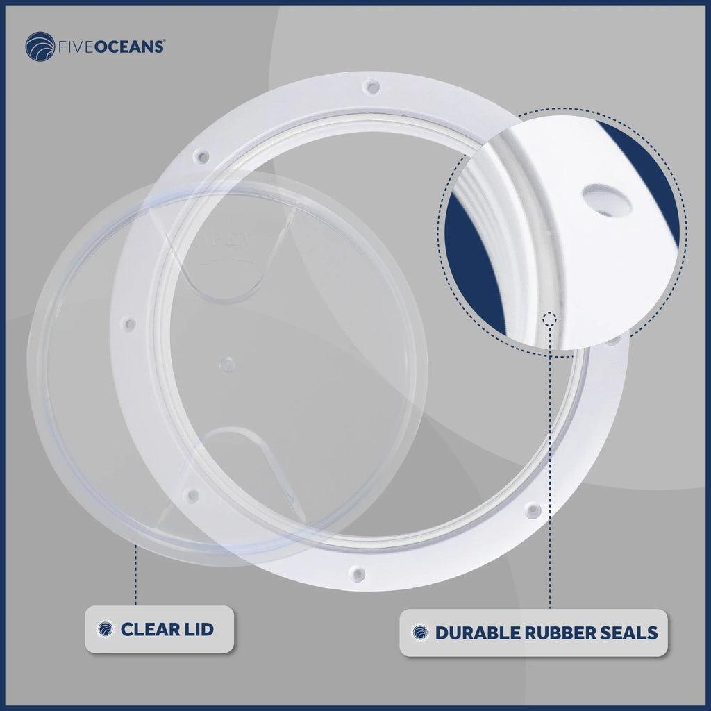 8" Marine Round Inspection Deck Plate Hatch with Detachable Clear Lid, UV-Resistant ABS White Plastic Q651639