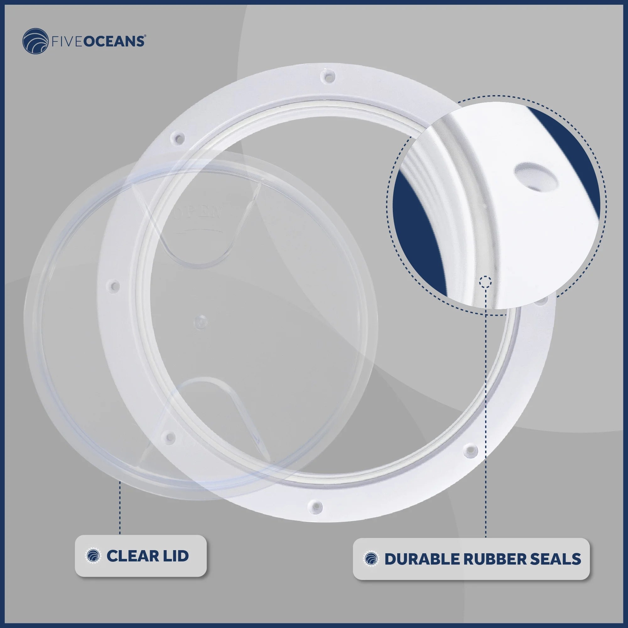 8" Marine Round Inspection Deck Plate Hatch with Detachable Clear Lid, UV-Resistant ABS White Plastic Q651639