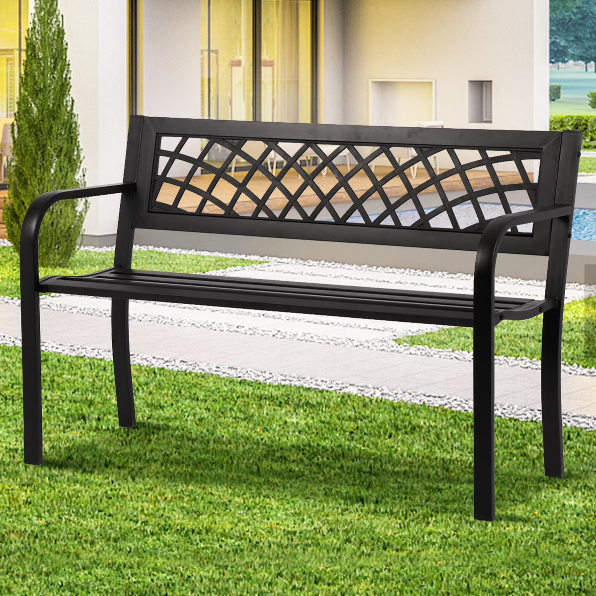 Black Cast Iron Outdoor Bench I9894