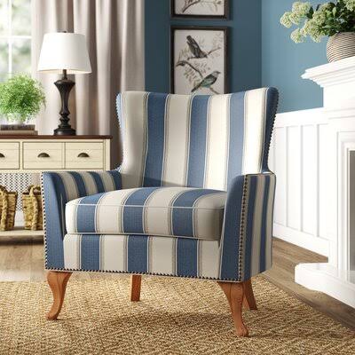 Blue Striped Polyester Armchair J72945
