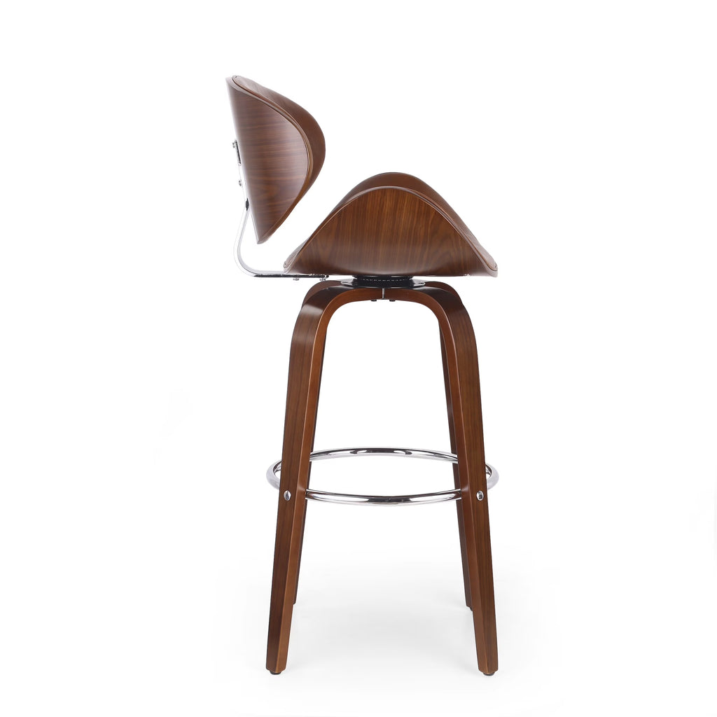 Walnut + Cognac Upholstered Swivel Barstool A253