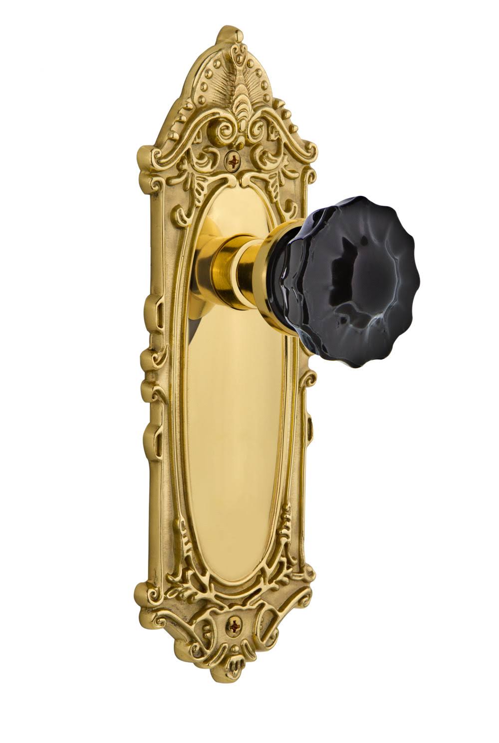 Crystal Black Glass Door Knob in Polished Brass O6883