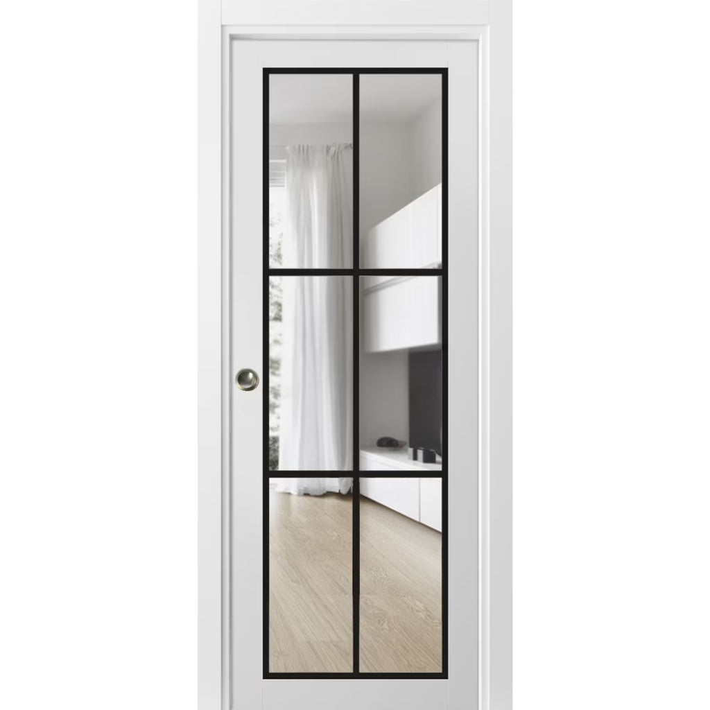 Solid Wood Interior Sliding French Pocket Door with Clear Glass K745037