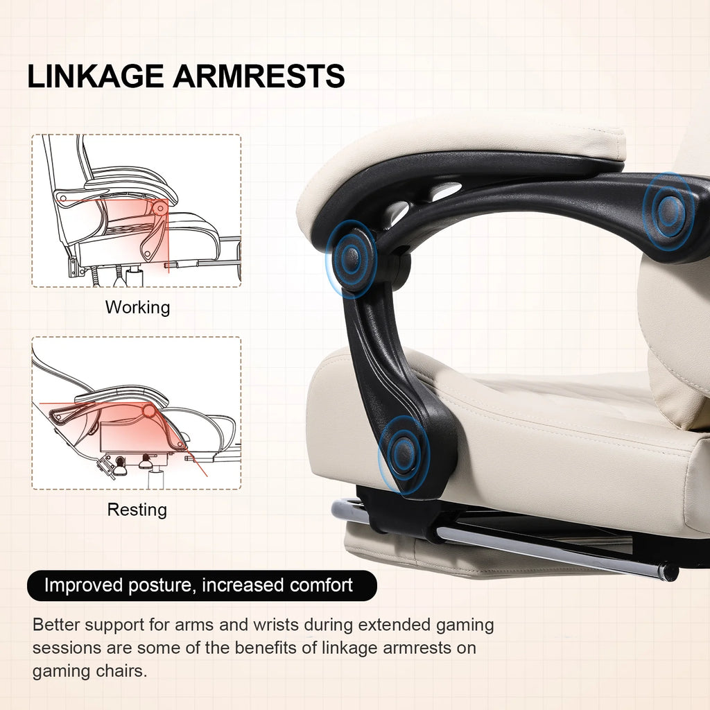 Ivory PVC Leather Gaming Chair with Footrest E600