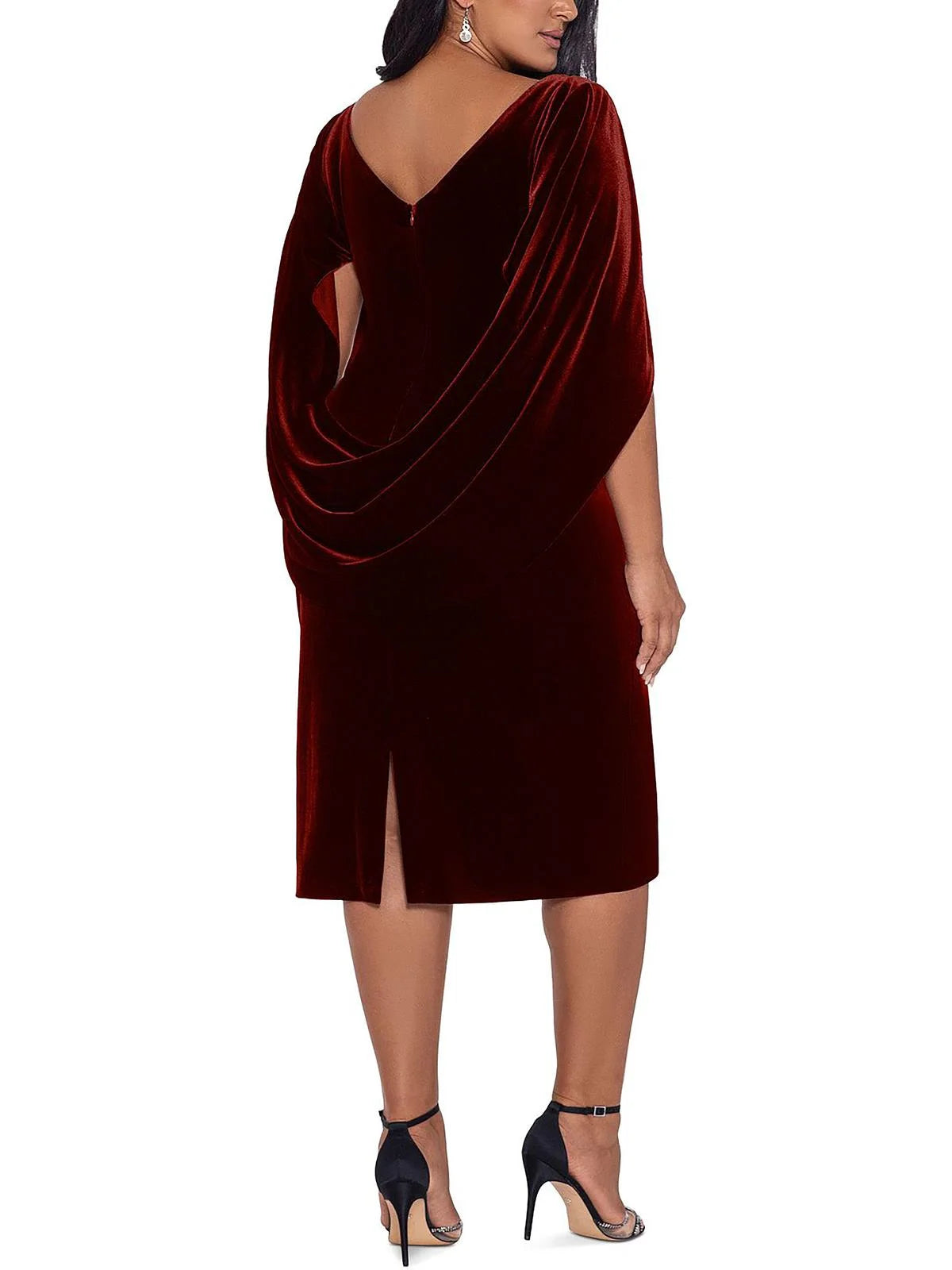 Plus Velvet Cape Back Midi Dress Q8413