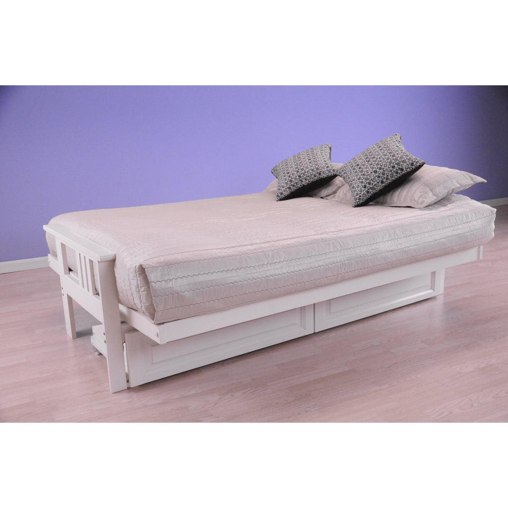 Antique White Full Futon with Mattress & Storage Drawers M19748