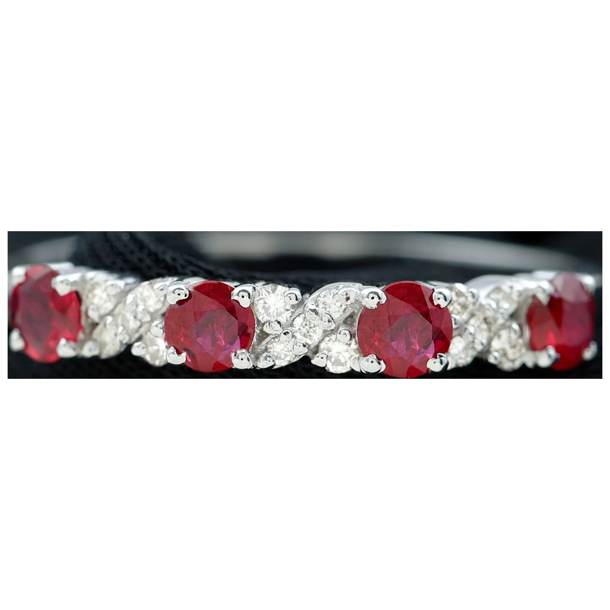 18K White Gold Ruby Half Eternity Ring with Diamond Y584405
