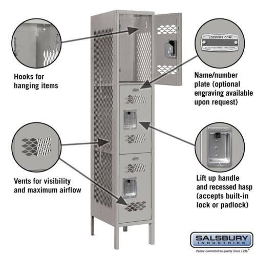 Triple Tier Vented Metal Locker E413
