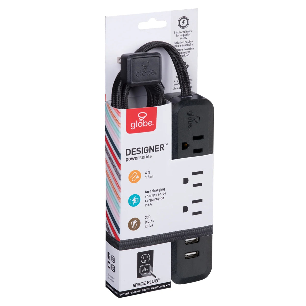 6-ft 3-Outlet USB Surge Protector Power Strip X18314