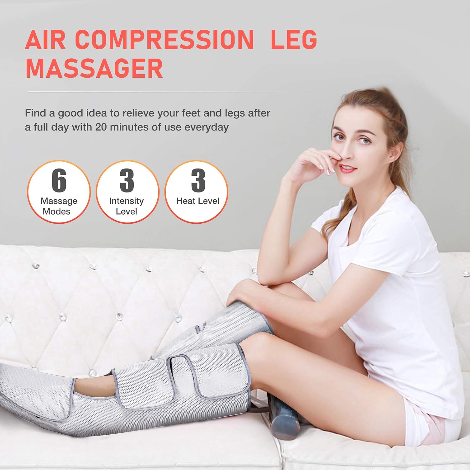 Foot and Leg Massager with Heat, Air Leg Compression Massager, 6 Modes 3 Intensities H9004