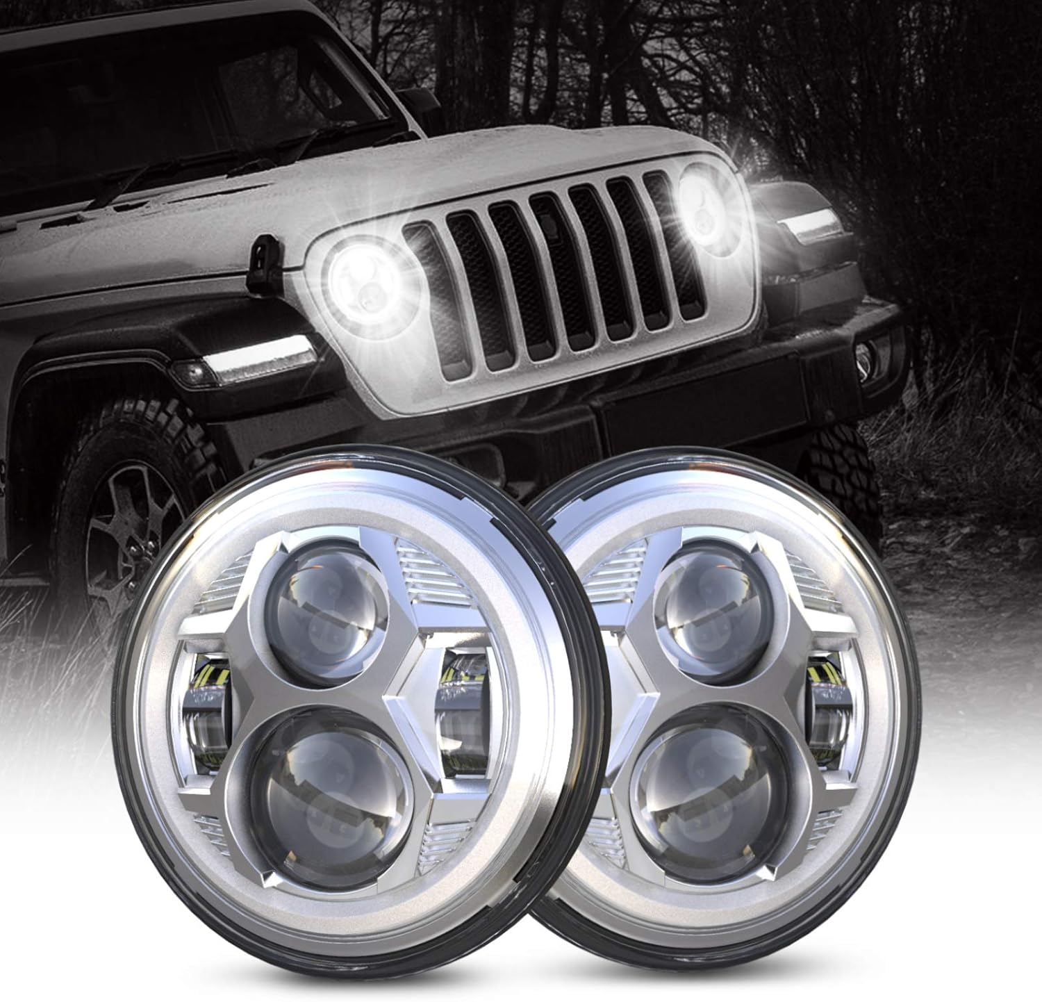 7 Inch Round LED Headlight with DRL, 1 Pair P723258