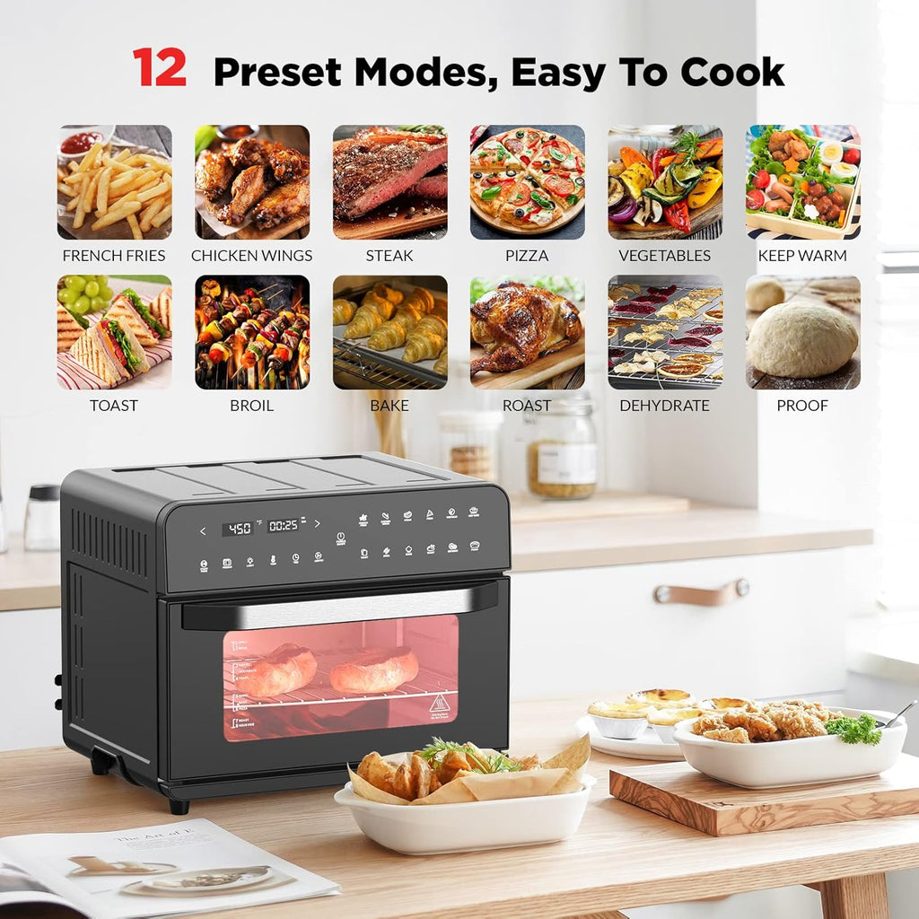 Extra-Large Convection Toaster Oven, 12-in-1 Air Fryer Combo, Black Nonstick Stainless Steel D780292