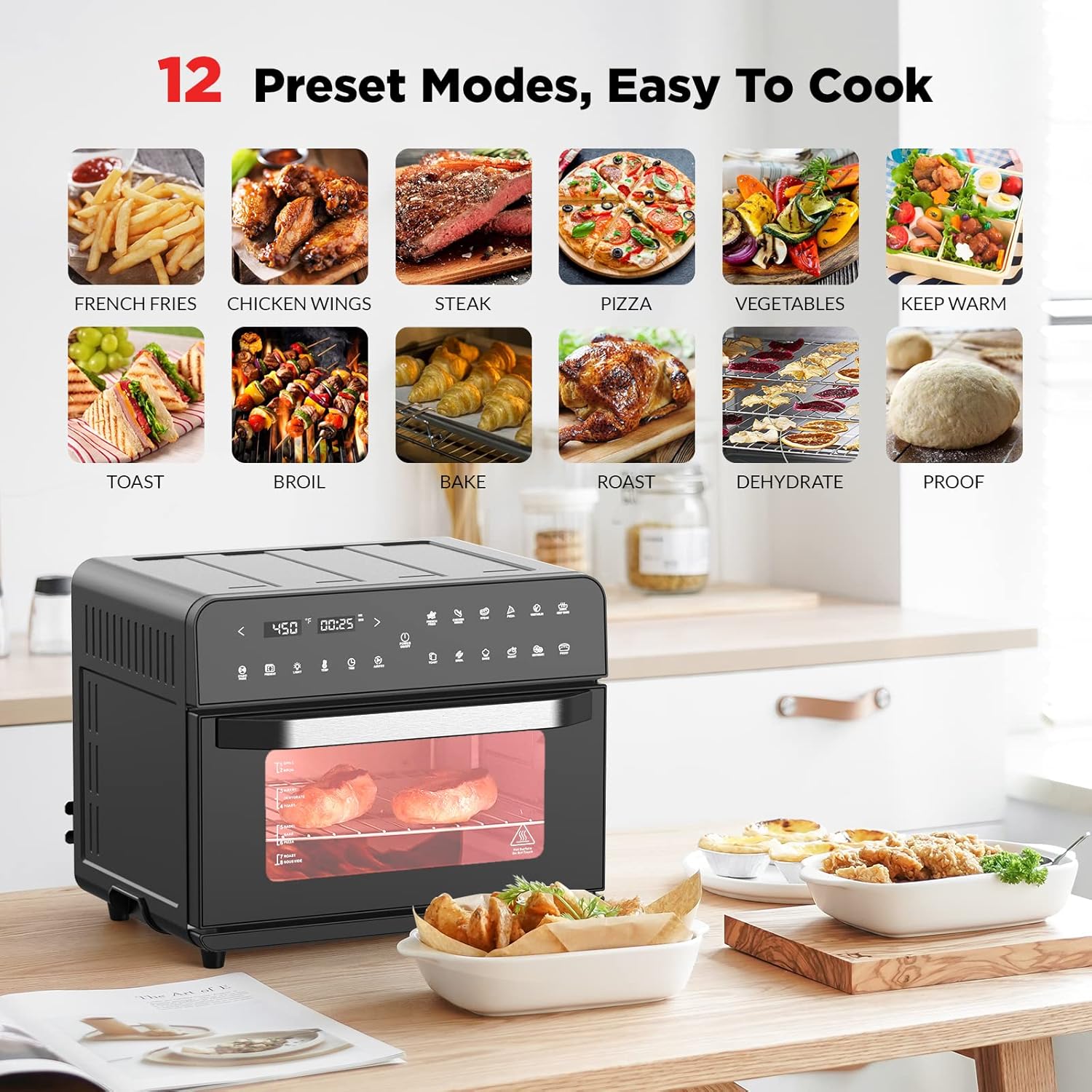 Extra-Large Convection Toaster Oven, 12-in-1 Air Fryer Combo, Black Nonstick Stainless Steel D780292