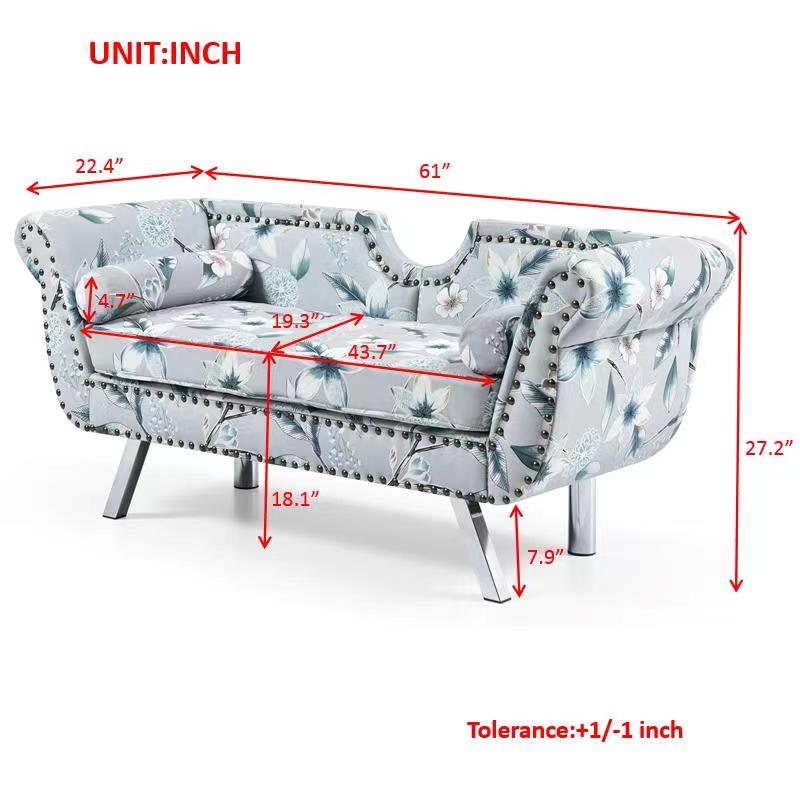 61" Width Fabric Upholstered Loveseat Settee with Washable Cushion Cover J684024