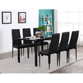 7 Pcs Glass Dining Table Set with 6 Chairs, Black R538090