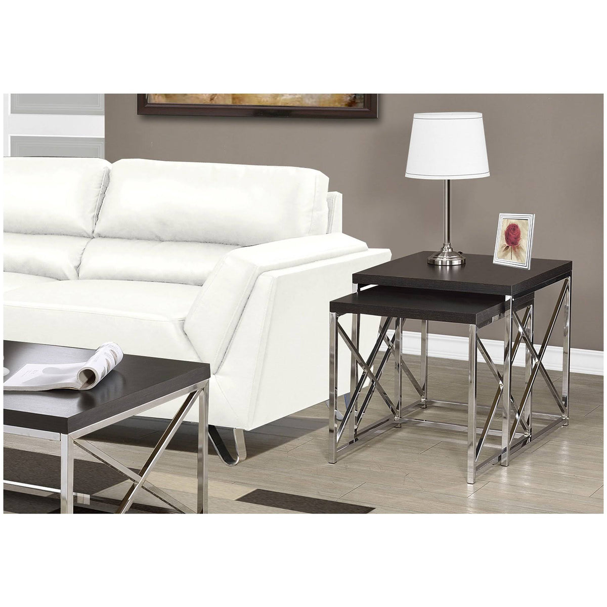 Nesting Table 2pcs Set Cappuccino Chrome Metal U957