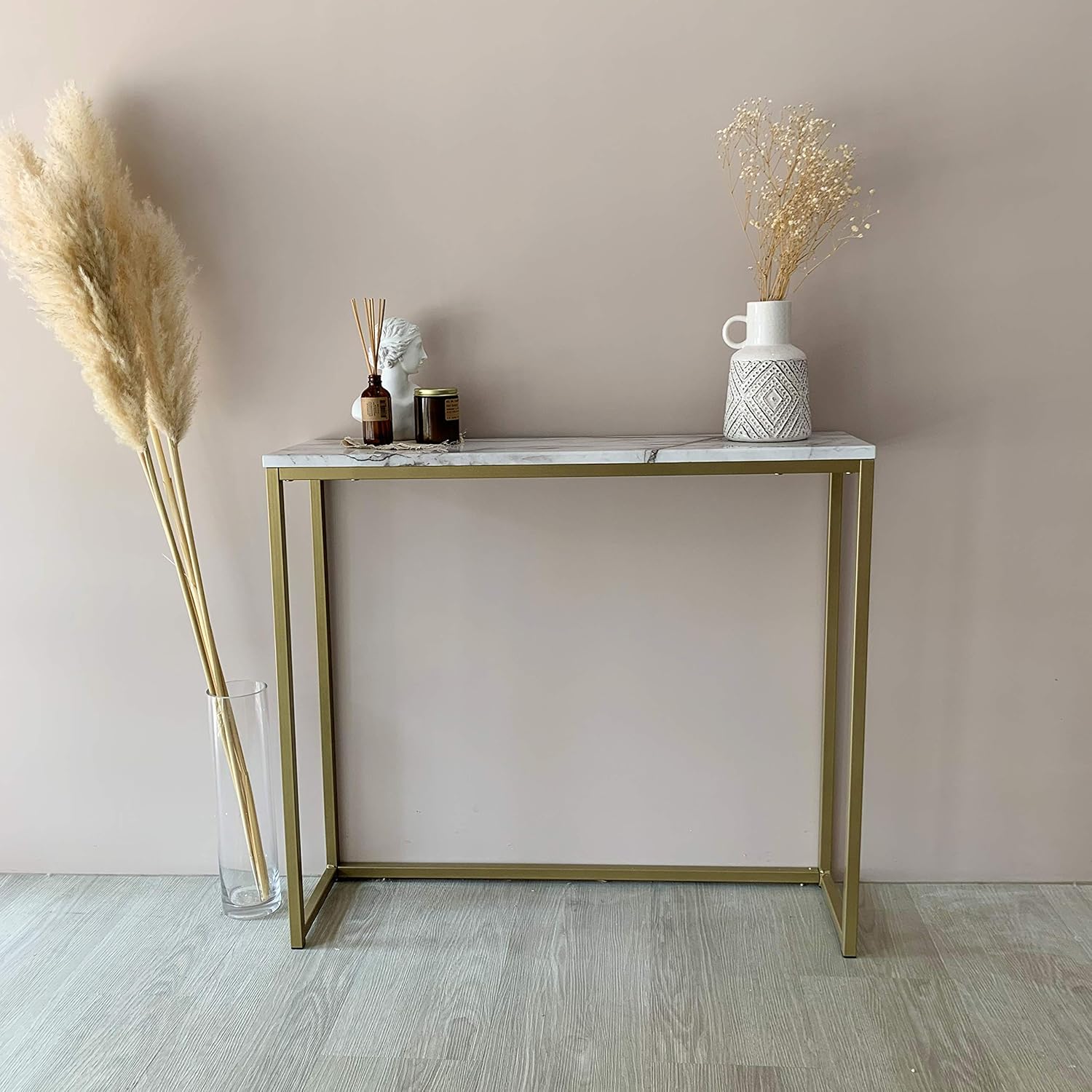 Faux Marble Console Table with Gold Metal Frame X1340