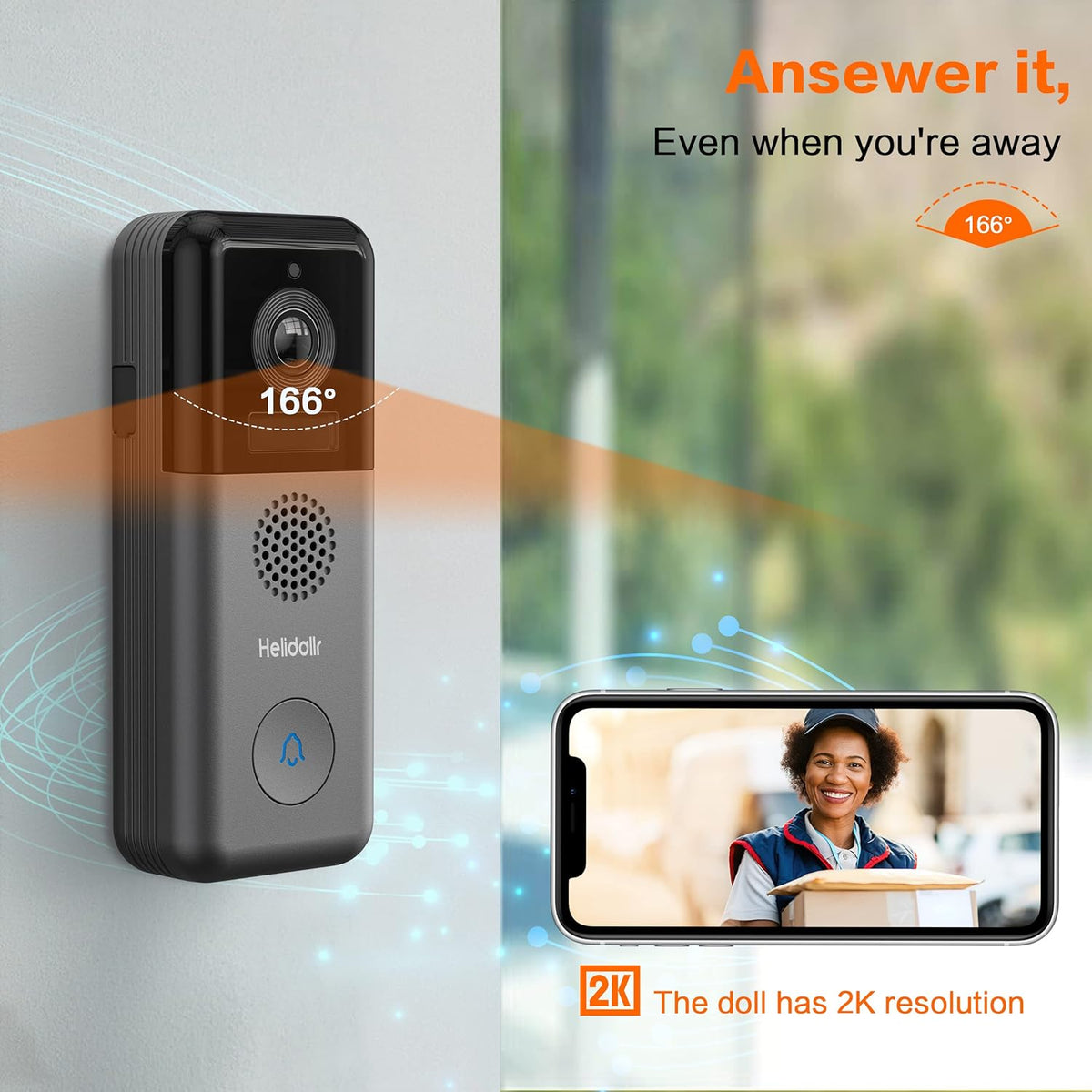 2K Wireless Video Doorbell Camera with Night Vision H74684