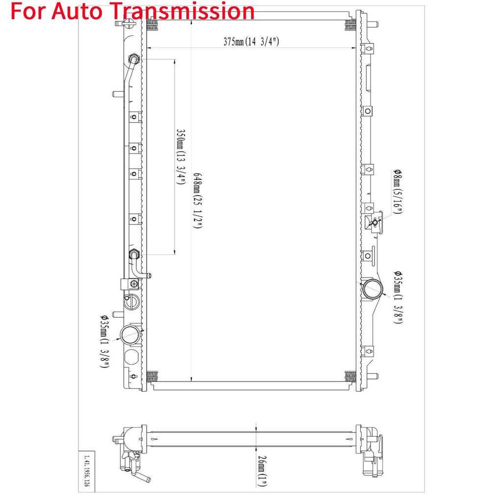 Aluminum/Plastic Radiator 1 Row L3140