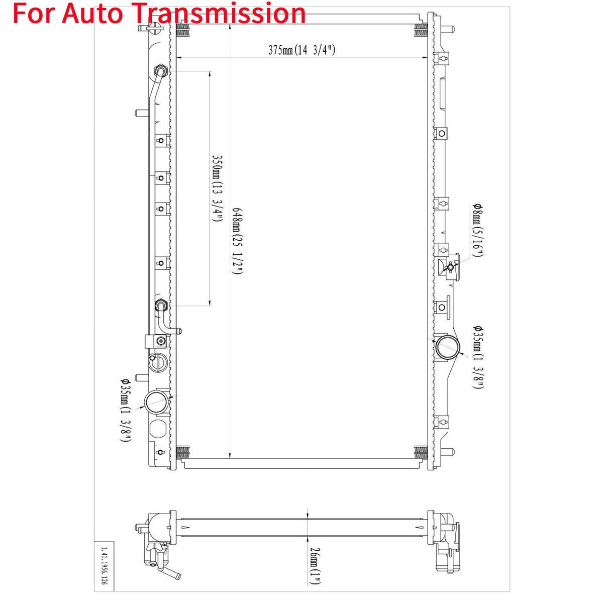 Aluminum/Plastic Radiator 1 Row L3140