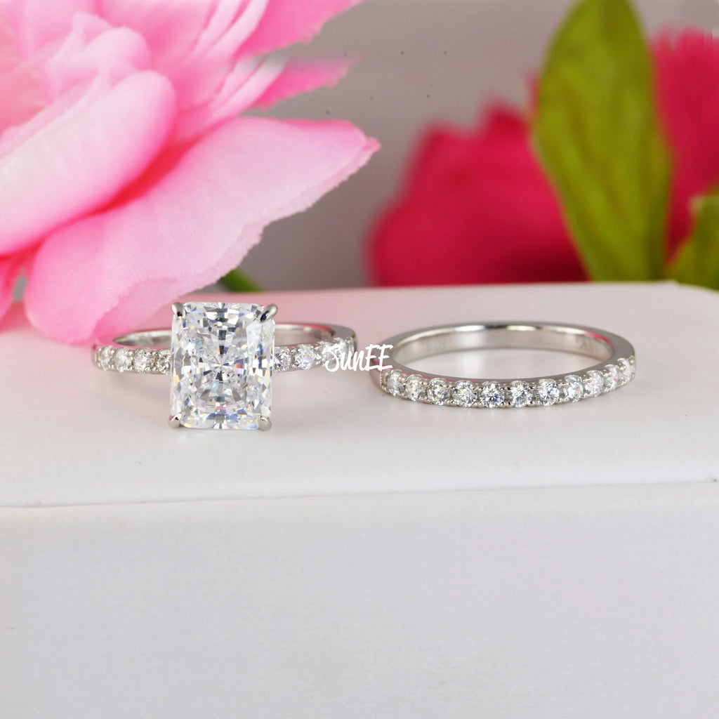 Radiant Cut Half Eternity Band Bridal Engagement Ring Diamond Simulated 925 Sterling Silver E317