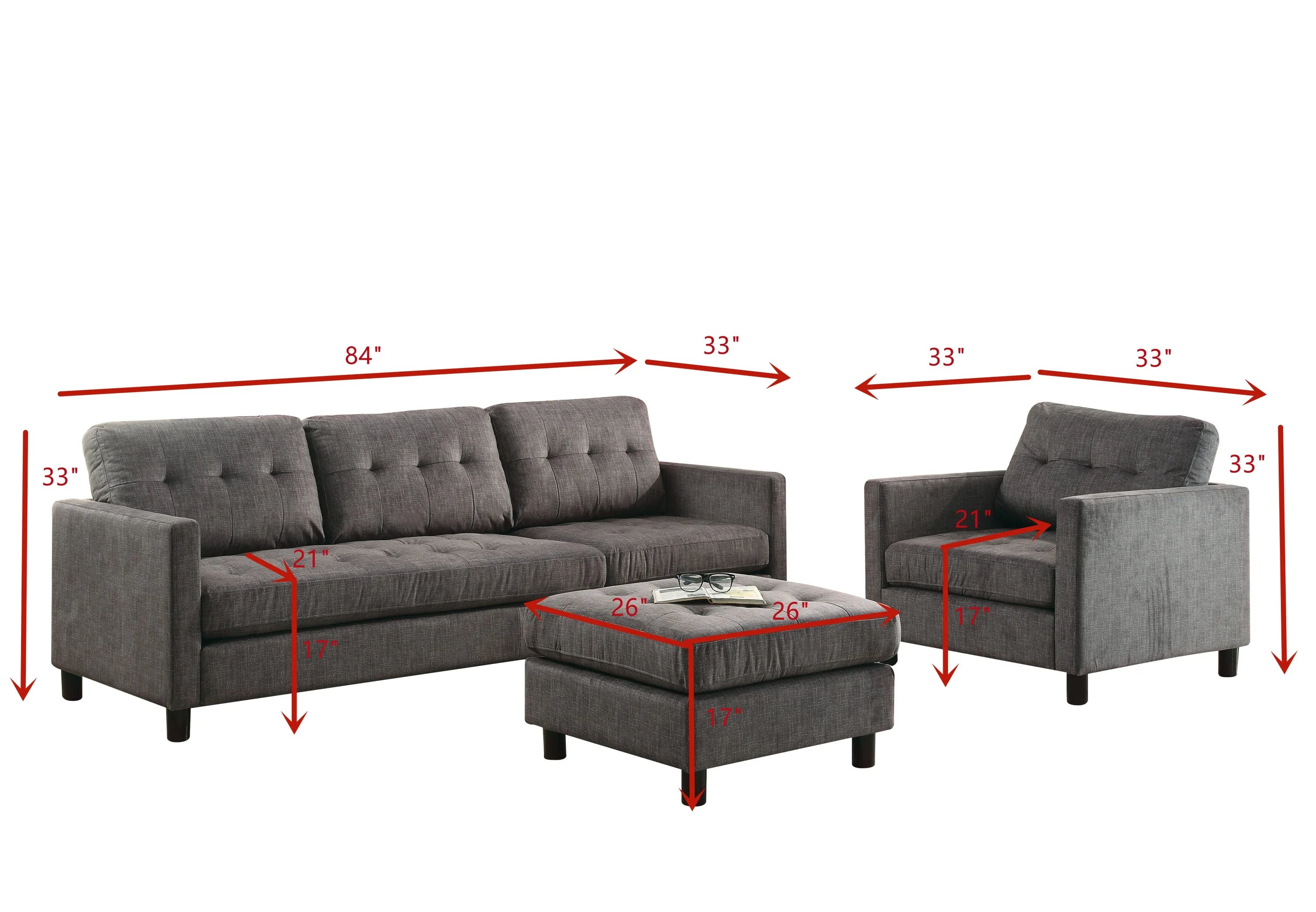 Gray Fabric Sectional Sofa T347