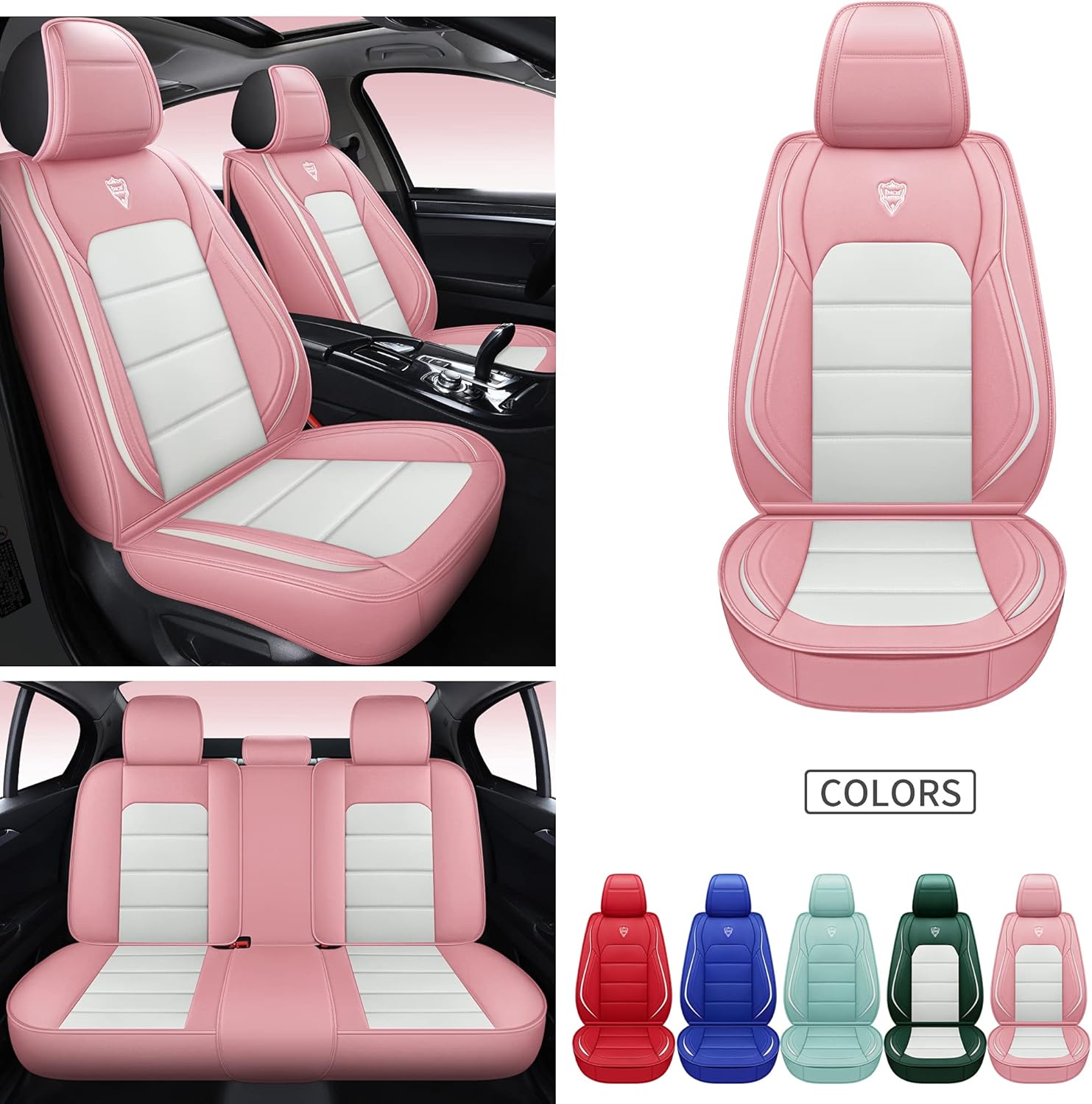 Red Straight Line Synthetic Leather Car Seat Cover Set L973