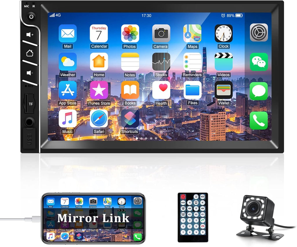 Double Din 7'' Touch Screen Car Stereo with Bluetooth and Rear Camera Q11857