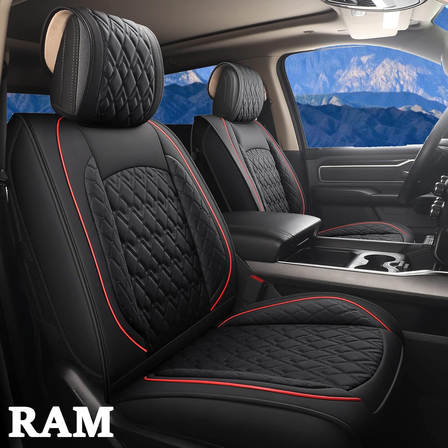 Black/Red Waterproof Synthetic Leather Seat Covers Full Set O388078