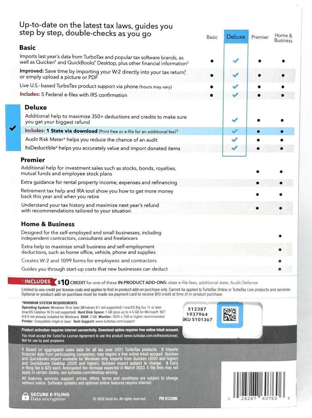 TurboTax Deluxe + State 2022 PC/Mac A992