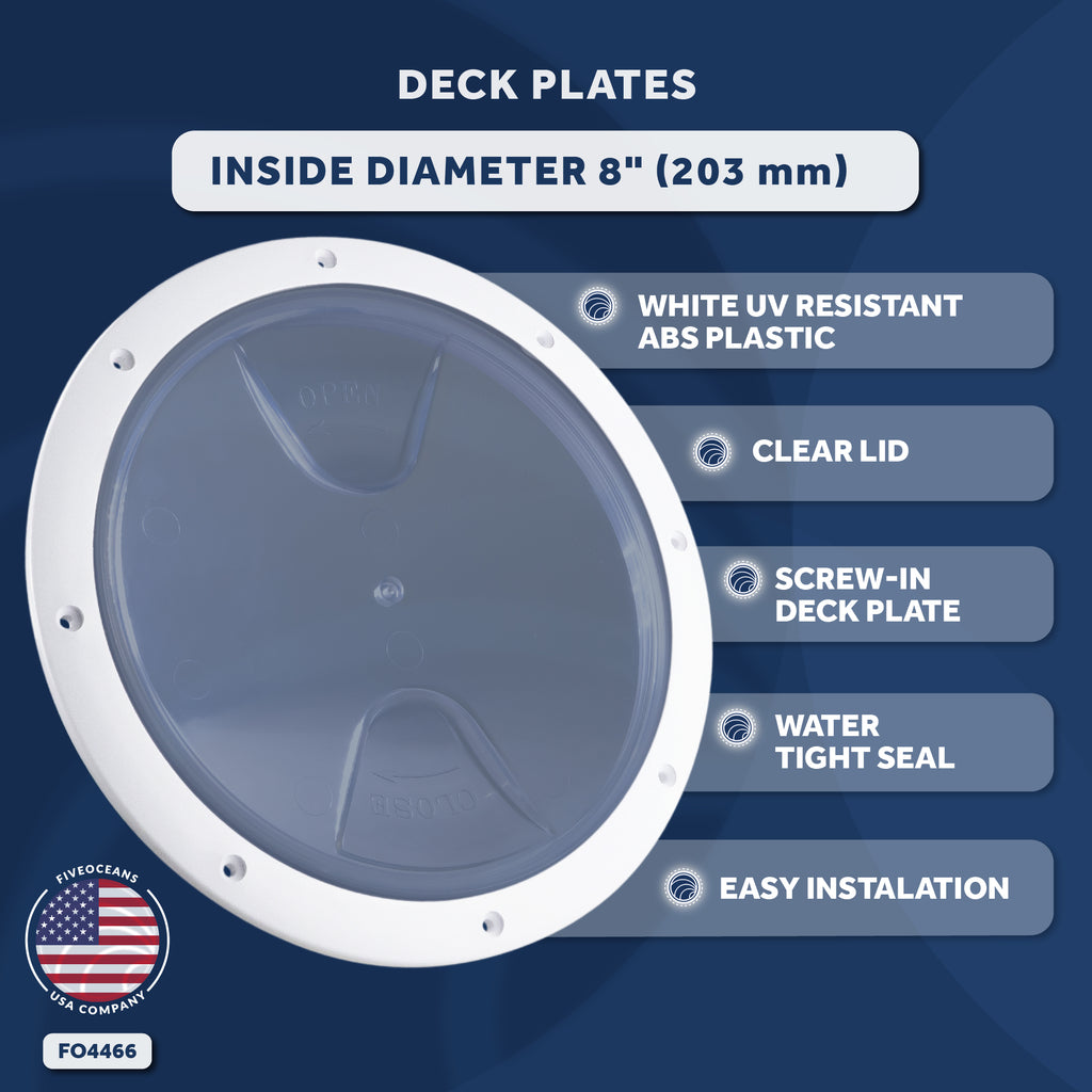 8" Marine Round Inspection Deck Plate Hatch with Detachable Clear Lid, UV-Resistant ABS White Plastic Q651639