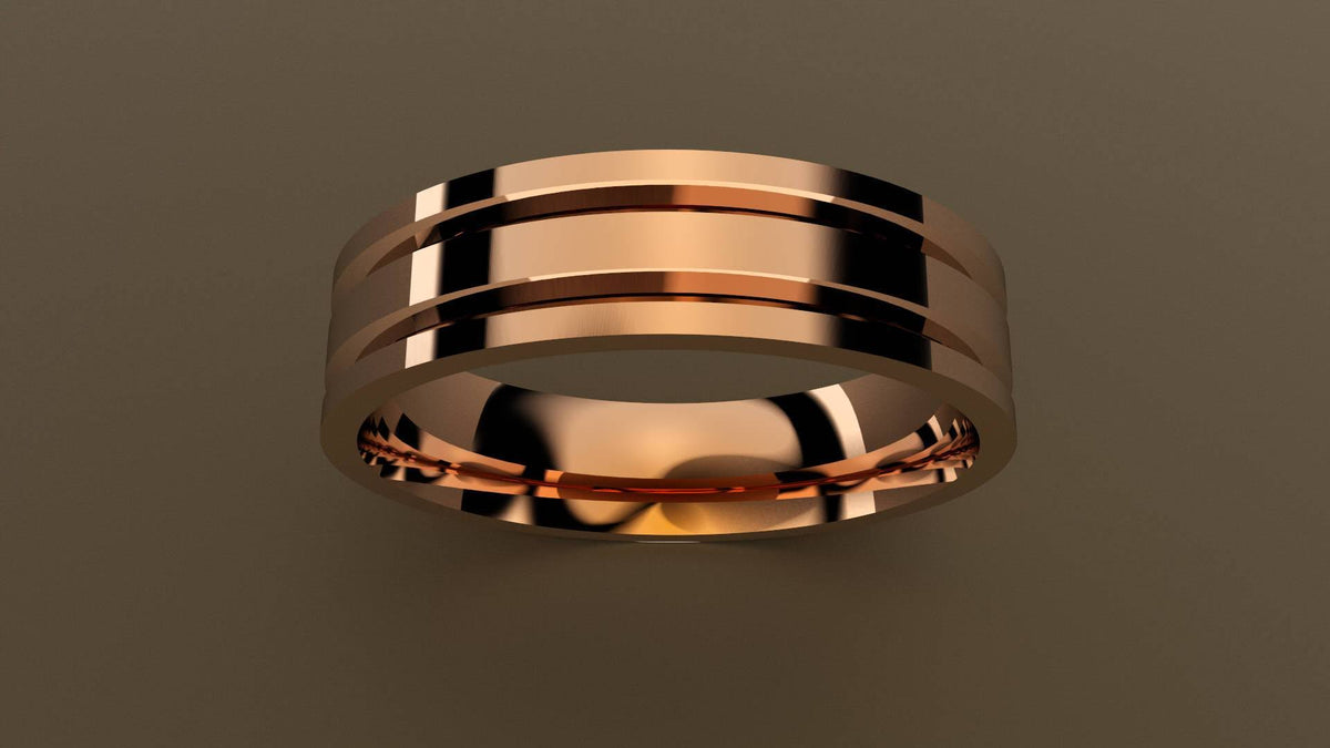 Polished Rose Gold 6mm Double V Groove Wedding Band 7 R921