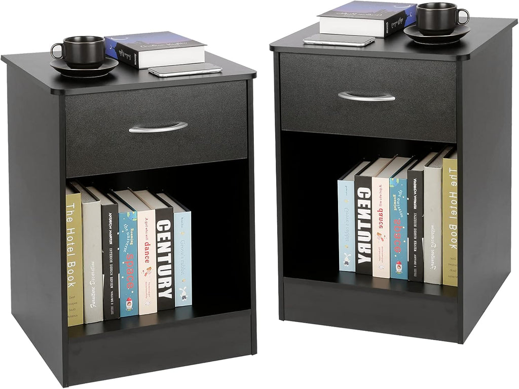 Black Nightstand with Drawers Q140506