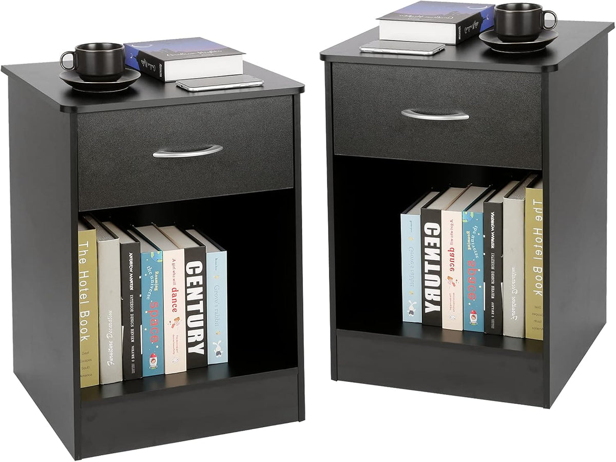 Black Nightstand with Drawers Q140506