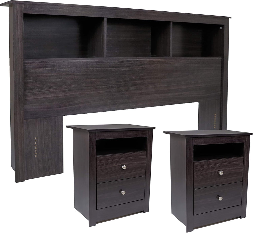 Queen Size Solid Black Wood Bookcase Headboard V9689