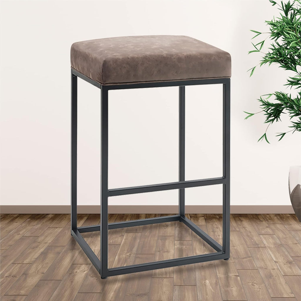 24 Counter Stools Bar Chair with Footrest Pu Leather Backless Kitchen Dining Cafe Chair with Thick Cushion & Sturdy Chromed Metal Steel Frame Indoor Outdoor, Grey, 1PC M8709