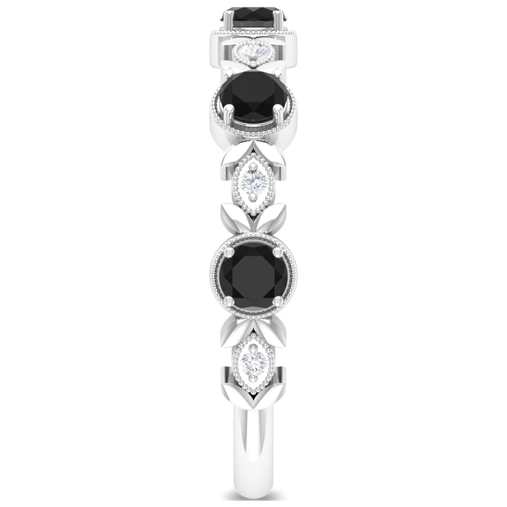 Black Spinel Ring Half Eternity Ring, 925 Sterling Silver, US 4.00 S644