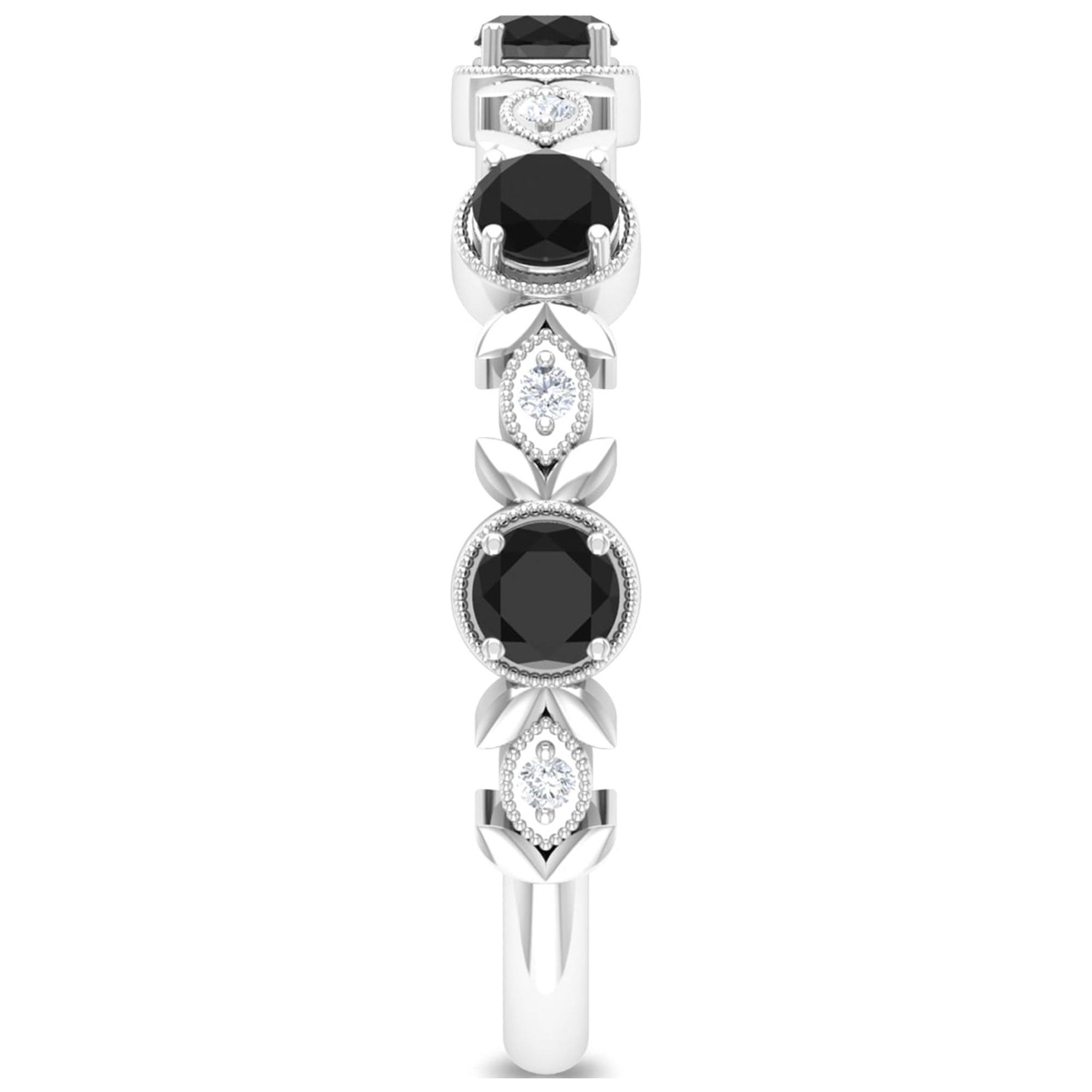 Black Spinel Ring Half Eternity Ring, 925 Sterling Silver, US 4.00 S644