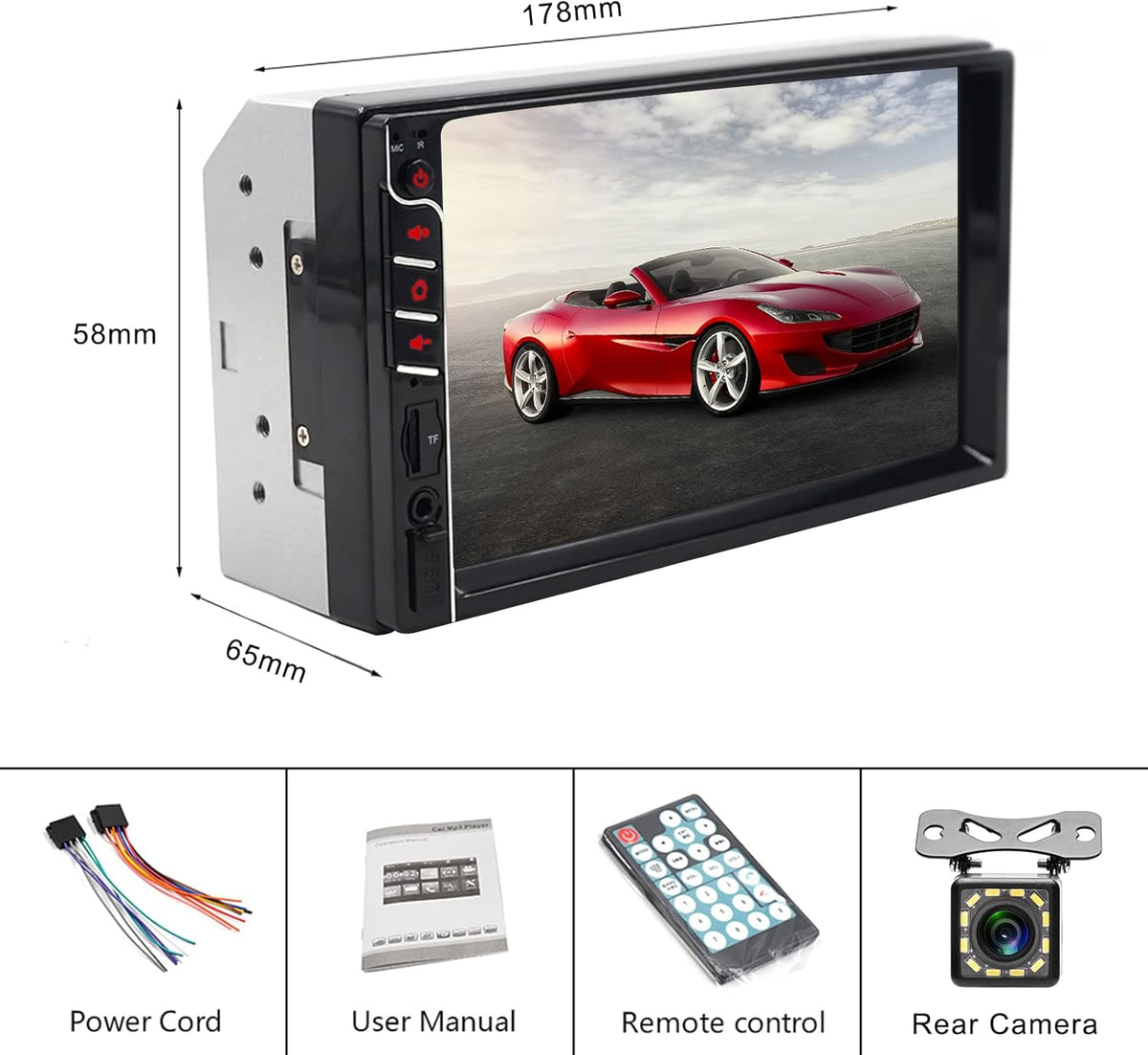 Double Din 7'' Touch Screen Car Stereo with Bluetooth and Rear Camera Q11857
